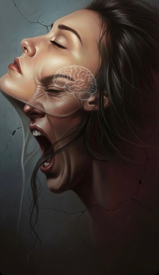 Surreal portrait of a soul releasing a primal scream — Day 5 The Opening, voice and truth awakening